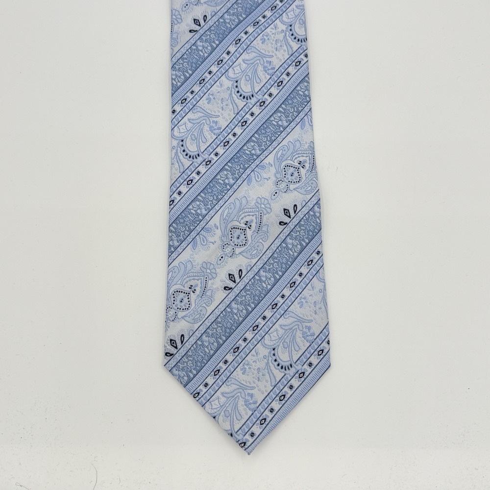 Riccardi Italy Extra Wide Tie Blue White Paisley Stripe Mens Necktie 60x4